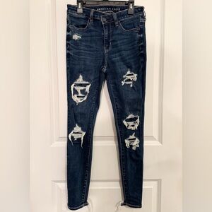 American Eagle Outfitters Dark Blue Distressed Skinny Jeans